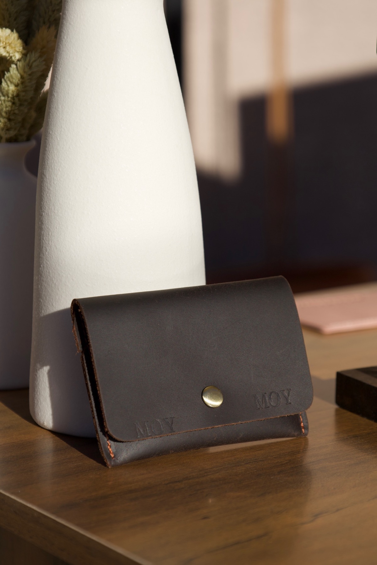 Personalized leather pouch with embossed initials from Imprint Studio